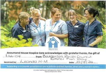 Big thank you from Beaumond House Hospice Care and Balderton Parish Council