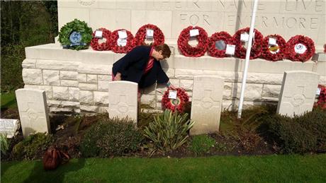 Robyn with wreath - Christchurch Twinning and Anzac Day Commemorations