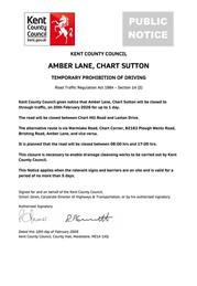 Urgent Road Closure - Amber Lane, Chart Sutton - 20th February