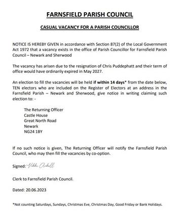  - Casual Vacancy for Parish Councillor