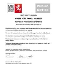 Urgent Road Closure - White Hill Road, Hartlip - 23rd April 2024