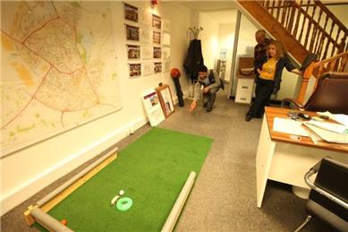 The Mayor in relaxed mode,  - Stonhills Estate Agents play Bowls in the office against Daventry's Town Council Mayor