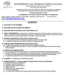 Next Parish Council Meeting - Thursday 28th May 2026