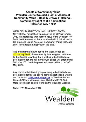  - Rose and Crown - Community Right to Bid Nomination