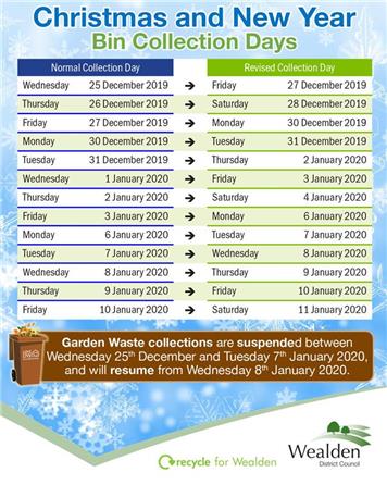  - Christmas and New Year Bin Collection Calendar from Wealden District Council