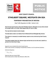 KCC Notice - Road Closure - Ethelbert Square - 16.08.21