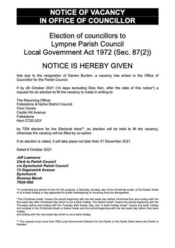  - Casual Vacancy Lympne Parish Council
