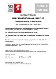 Meresborough La, ROAD CLOSURE