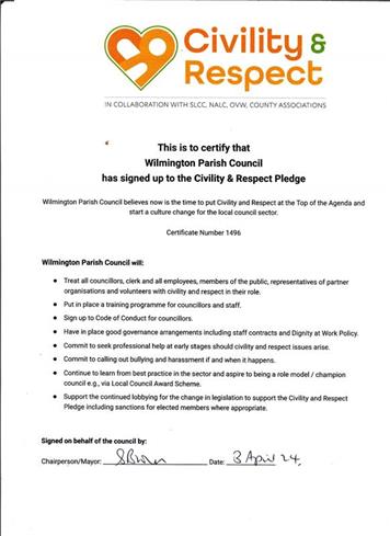  - The Parish Council Signs Up to the Civility & Respect Pledge
