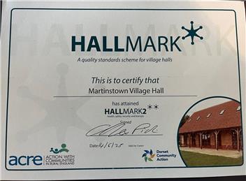 Martinstown Village Hall awarded Hallmark Level 2