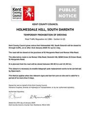 Urgent Road Closure - Holmesdale Hill 31st January