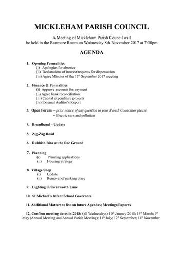  - Parish Council Meeting - Wednesday November 8th