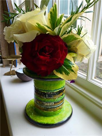 Lime green and metallic vase - Exhibition Whitchurch Silk Mill. August 2016