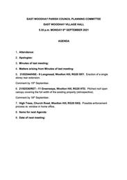 Planning Meeting 06/09/21 EWVH 5:30pm