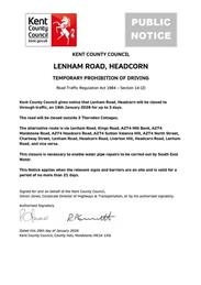 Road Closure - Lenham Road 19th January 2026