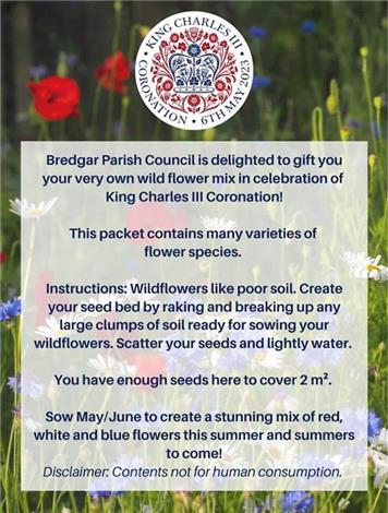 Label on the wildflower seeds gifted to the children - The Big Bredgar Lunch - Coronation Celebration