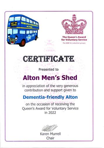 Certificate to display in the shed. - Nice to be appeciated