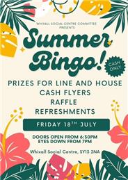 Whixall Social Centre Summer Bingo 18 Jul 25