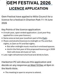 Gem Festival Licence Application