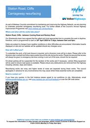 MEDWAY COUNCIL RESURFACING AT STATION ROAD, CLIFFE FROM 24/04/2026