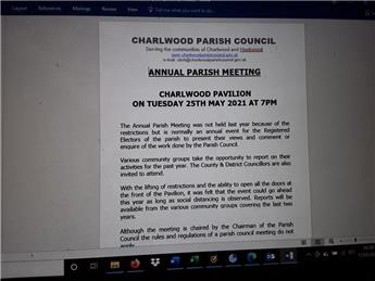 Annual Parish Meeting: Next Tuesday at 7pm