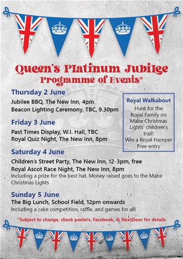  - Platinum Jubilee in Mabe - programme of events!