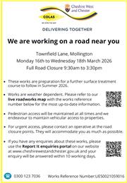 Townfield Lane Closure 16/03/2026-18/03/2026