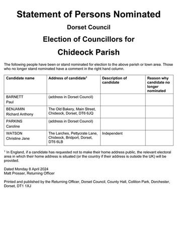  - Parish, County and Police and Crime Commissioner Elections 2 May