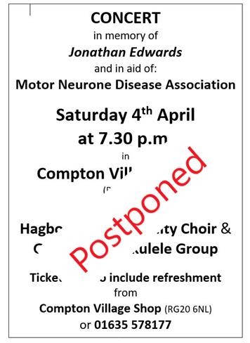  - Postponed: Compton Events: Compton Concert in aid of MND Saturday 4th April at 7.30 p.m