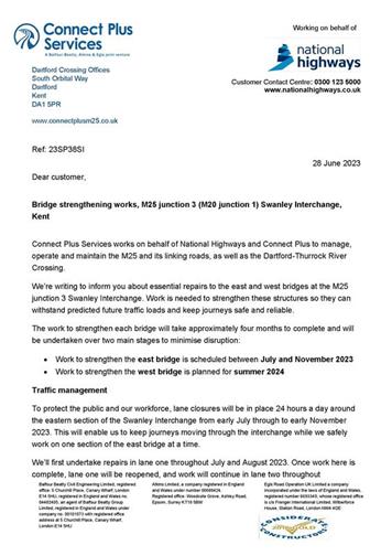  - Bridge strengthening works, M25 junction 3 (M20 junction 1) Swanley Interchange, Kent