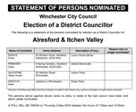 Statement of persons nominated - Alresford and Itchen Valley ward in the upcoming Winchester City Council elections.