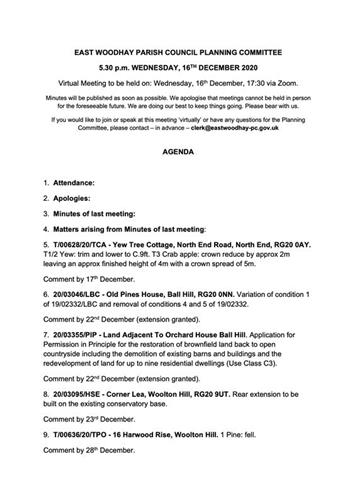  - Planning Meeting 16/12/20 @5:30pm