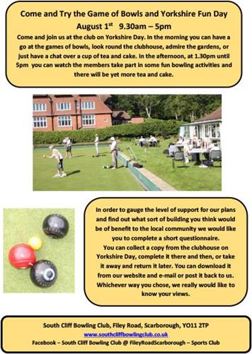  - Come & Try it, Yorkshire Day Fun Bowls - Sunday August 1st