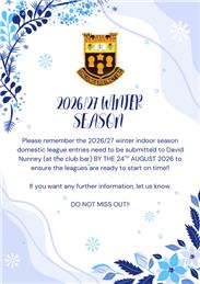 2026/27 Winter Domestic League Entries