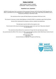 WEST SUSSEX COUNTY COUNCIL TEMPORARY TRAFFIC REGULATION