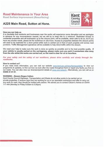  - Road Closure - A225 Main Road (from Ship Lane to Franks Lane, Horton Kirby)