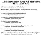 Access to Chideock During A35 Road Works 12 June to 28 June.