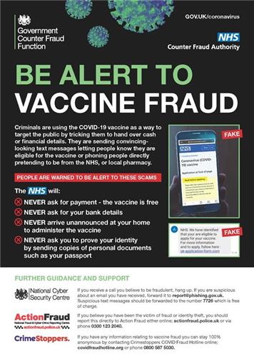  - Be Aware of Covid-19 Vaccination Fraud.