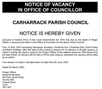  - Notice of Vacancy