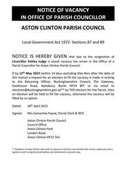 Notice of Vacancy in Office of Parish Councillor