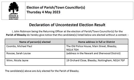  - Election of Town/Parish Councillors 4th May 2023