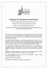 Vacancy for Part -time Assistant to the Parish Clerk
